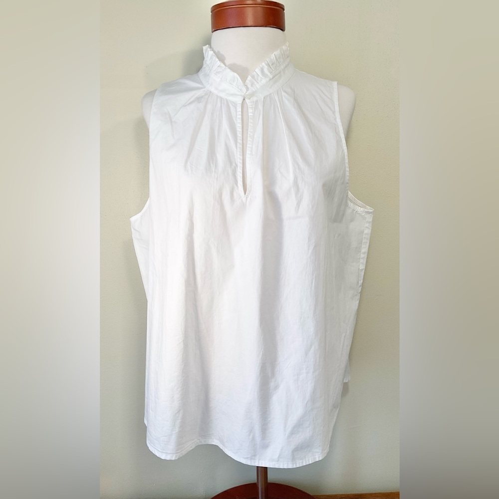 J. Crew Sleeveless White Top with Ruffle Collarband